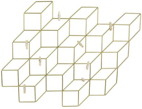 The Home Deco Factory - Pêle-mêle cubes filaires avec 8 pinces 46 cm Doré