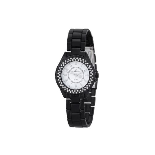 Montre Femme Kim & Jade Cadran En Acier Blanc Et Bracelet Noir En Acier 2033L-BW