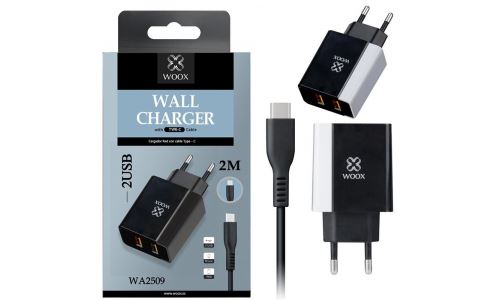 Woo chargeur 2xUSB + câble Type C 2m