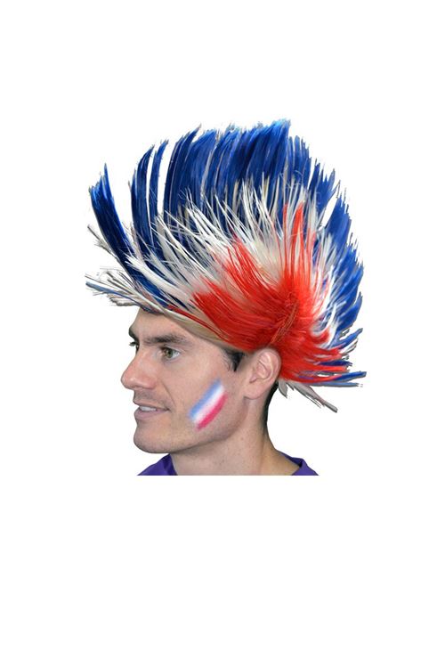 Perruque punk tricolore bleu/blanc/rouge