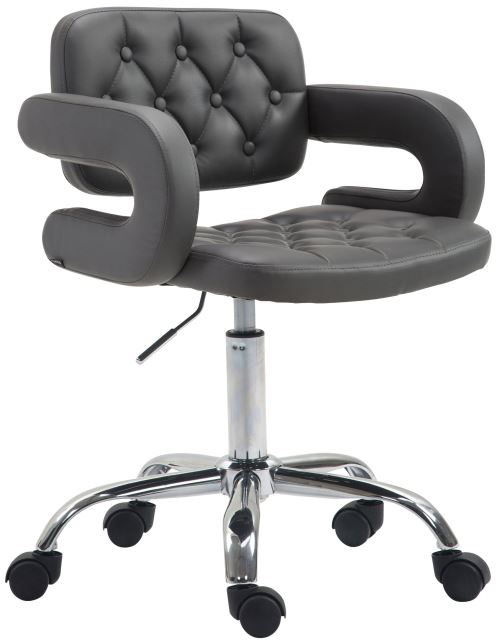 Tabouret de Travail Dublin en Similicuir avec Dossier matelassé et Accoudoirs - Couleur Gris