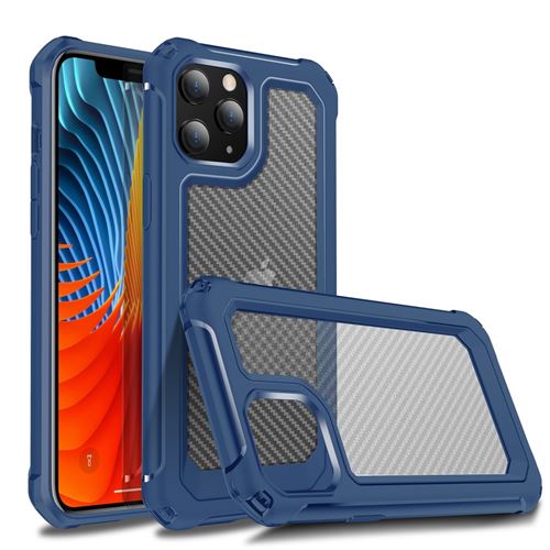 Coque en TPU combinaison de texture en fibre de carbone bleu pour votre Apple iPhone 12 Pro Max 6.7 pouces