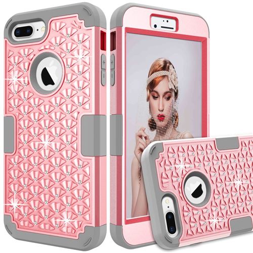 Coque en silicone 3 pièces ciel étoilé hybride strass rose pour votre Apple iPhone 8 Plus/7 Plus 5.5 inch