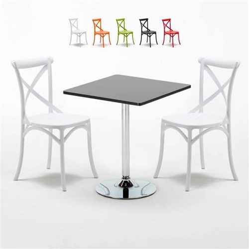 Table Carrée Noire 70x70cm Avec 2 Chaises Colorées Set Intérieur Bar Café Vintage Mojito, Couleur: Blanc