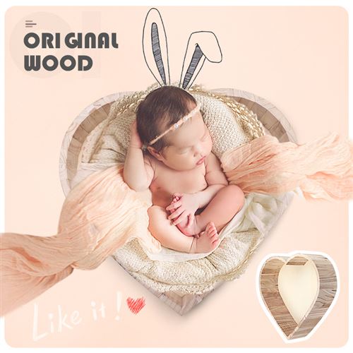 3 couleurs Mini photographie en bois en forme de coeur Prop lit bébé Grain de bois