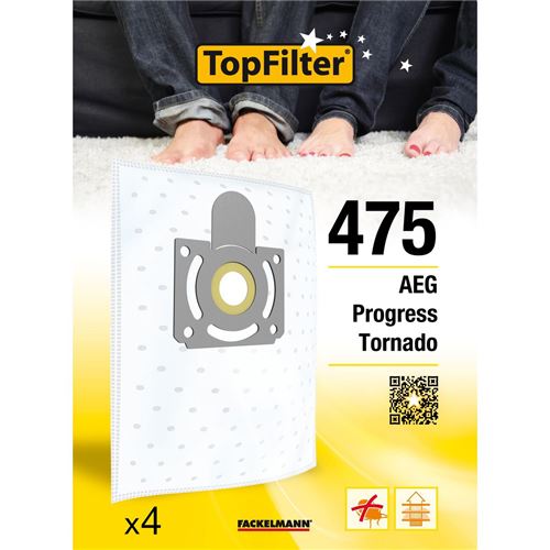 TopFilter 475, 4 sacs aspirateur pour AEG, Progress et Tornado boîte de sacs d'aspiration en non-tissé, 4 sacs à poussière (30 x 26 x 0,1 cm)