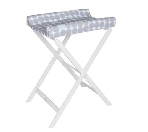 Table à langer pliable en bois blanc Trixi avec matelas à langer gris à pois - Geuther