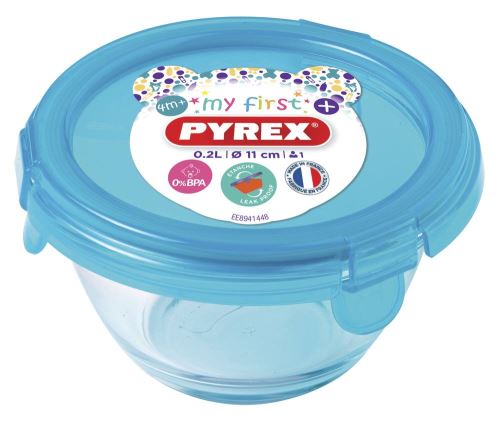 Pyrex - Plat rond + couvercle bleu 11 cm