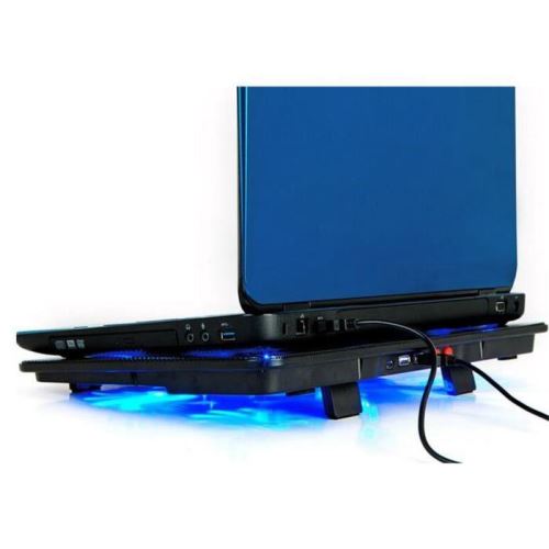 Refroidisseur de pad de refroidissement pour ordinateur portable Cooler,  support de refroidissement de ventilateur d'ordinateur portable avec 2  grands ventilateurs silencieux lumière LED bleue
