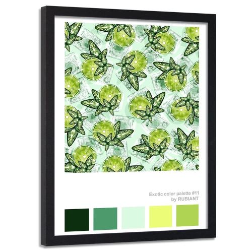 Feeby Image encadrée décorative Tableau cadre mural noir, Citron vert et menthe 40x60 cm