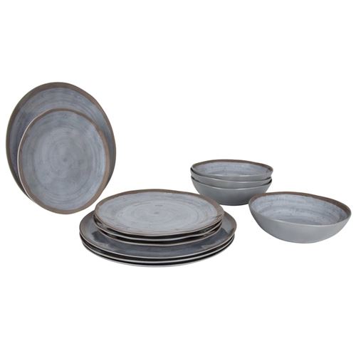 Bo-Camp Vaisselle 12 pcs Mélamine Gris et Terre Voyage de Camping Pique-nique