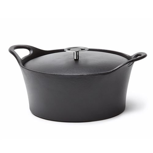 Volcan - cocotte ronde 24cm fonte de fer &eacute;maill&eacute;e noire avec couvercle