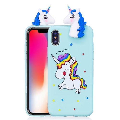 iPhone X Coque Protection TPU Licorne 3D Bleu ALS54123