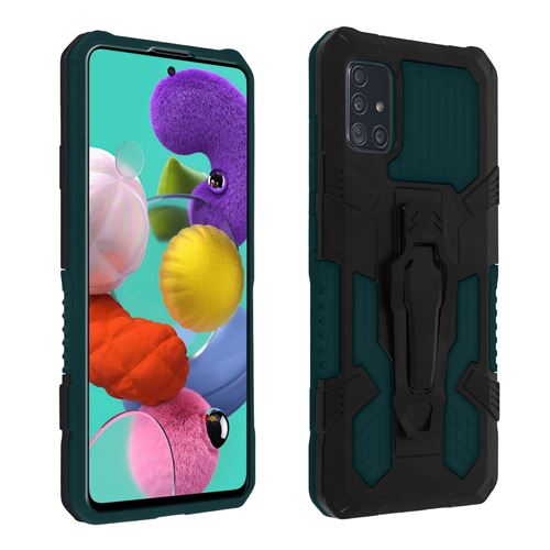 Coque pour Samsung Galaxy A51 Antichoc Béquille et Clip Ceinture Métallique vert