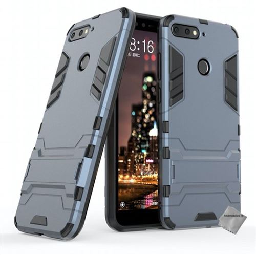 Housse etui coque rigide anti choc pour Huawei Y6 (2018) avec verre trempe - BLEU FONCE