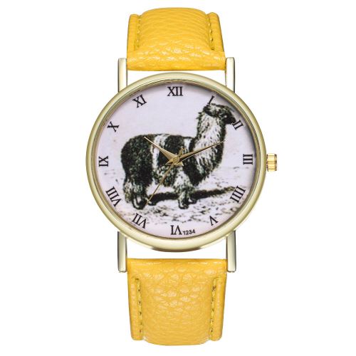 Montre de mode pour hommes à quartz avec bracelet en cuir d'alpaga classique pour femmesjaune