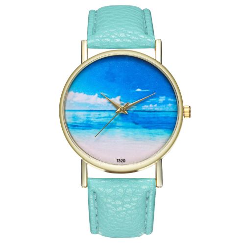 Style classique de voyage de plage bleu montre Mme. Montre à quartz mâle T320-AMenthe verte