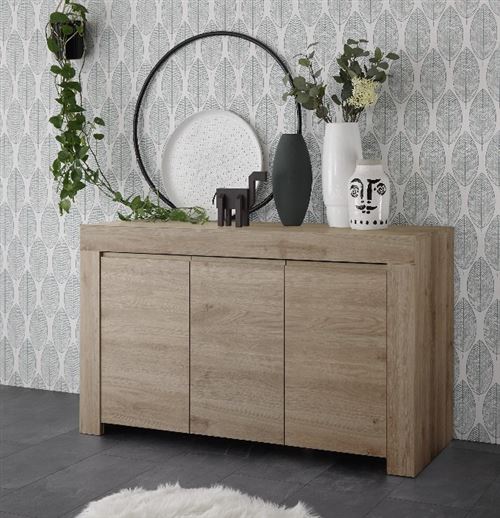 SUBLEEM Buffet 3 portes en bois Giarre chene noyer clair