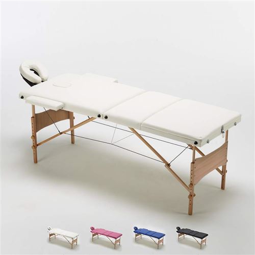 Bodyline - Health and Massage - Table de massage portable pliante en bois 3 Zone 215 cm Reiki, Couleur: Blanc