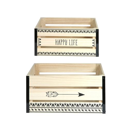 2 Cagettes de rangement Happy Life - 40 x 30 cm - Beige