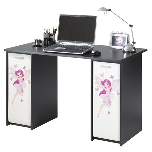Bureau Noir 2 Caissons &agrave; Rideau 120 cm - Coloris: F&eacute;e 217