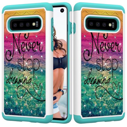 Coque en TPU impression de motifs décor strass citation ne cesse jamais de rêver pour votre Samsung Galaxy S10