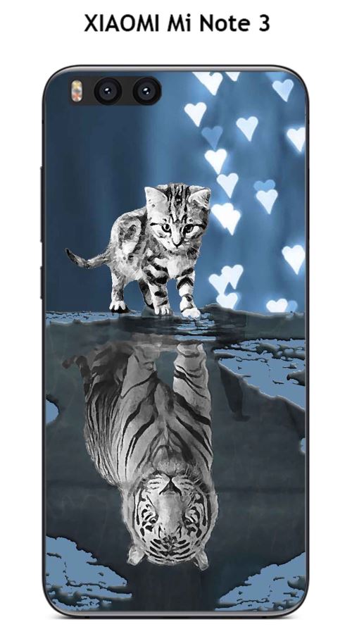 Coque XIAOMI Mi Note 3 design Chat Tigre Blanc fond bleu noir