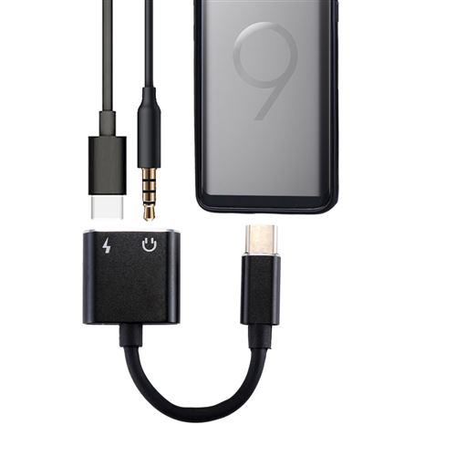 (#19) 2 in 1 3.5mm to USB-C / Type-C Audio Charging Converter Adapter, For Galaxy S8 & S8 + / LG G6 / Huawei P10 & P10 Plus (Black)