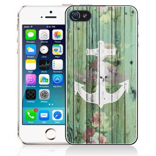 Coque pour iPhone 4/4S ancre marine bois