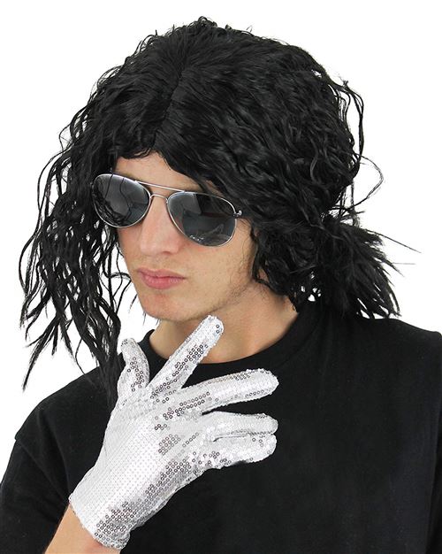 Accessoire perruque pour adulte cheveux longs effet mouillé comme le plus célèbre roi de la pop. Idéal pour ressembler à son idole.