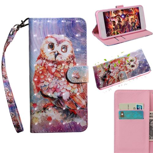 Etui en PU impression de motifs décor points lumineux chouette pour votre Samsung Galaxy A7 (2018)