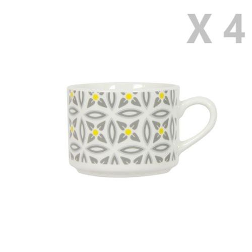 Toilinux - 4 Tasses en porcelaine Aristo - Blanc décoré - Aristo