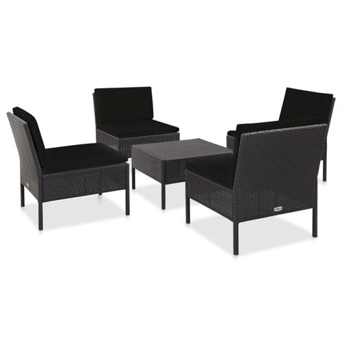 Vidaxl Noir Salon De Jardin Modulable Polyethylene 5 Personnes 5 Pieces - Image 2