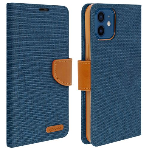 Avizar Etui pour iPhone 12 / 12 Pro Portefeuille Tissu Série Canvas Bleu