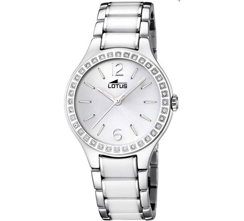 Montre Femme Lotus Ceramic L15933/1 Bracelet en acier argenté et céramique blanche