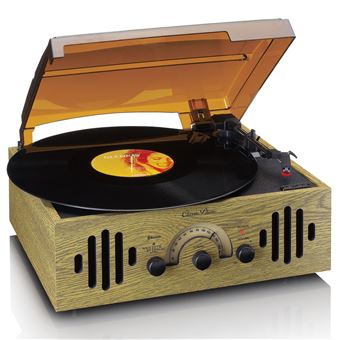 Tourne-disque en vinyle Platine vinyle Lecteur de vinyle en bois  Haut-parleurs intégrés Phonographe 