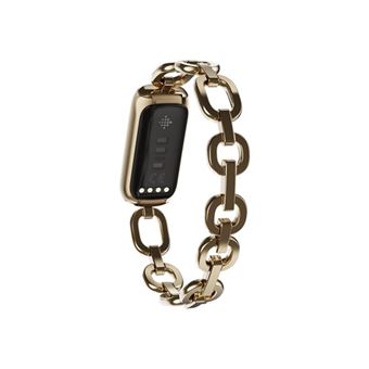Bracelet Fitbit Luxe fin en cuir noir Bracelet Fitbit Luxe doré