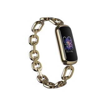 Bracelet Fitbit Luxe fin en cuir noir Bracelet Fitbit Luxe doré
