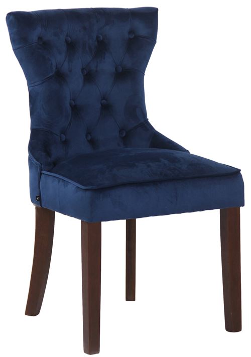 Chaise de salle à manger Franca en Velours et pieds en bois de caoutchouc , Bleu/Antique