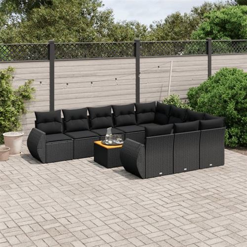 Non Communiqué Noir Vidaxl Salon De Jardin Avec Coussins 10 Pcs, Canapés De Patio, Ensemble De Meubles, Mobilier De Terrasse Extérieur, 3225509