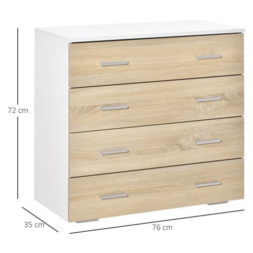 Commode meuble de rangement style contemporain 4 tiroirs 76 x 35 x 72 cm  blanc et couleur bois - Achat & prix