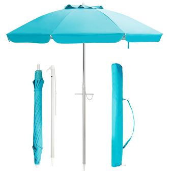 parasol de plage inclinable giantex bleu Ø198cm protection UV 50+ avec bouton poussoir et sac de transport pour patio,piscine,jardin - 1