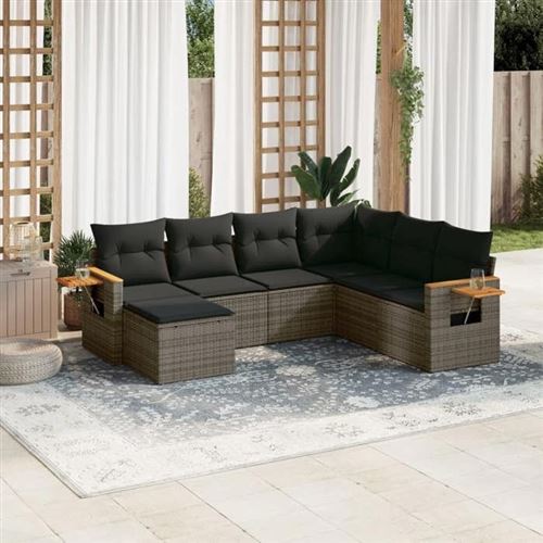 VIDAXL  Salon De Jardin Avec Coussins 7 Pcs Gris R&eacute;sine Tress&eacute;e
