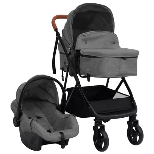Vidaxl Gris/Clair/Noir Poussette Pour Bébé 3 En 1 Et Acier - Image 2