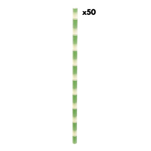 50 Pailles fantaisie en papier Bambou blanc et vert