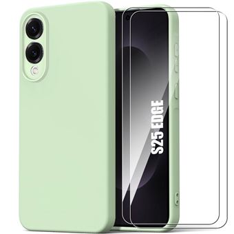 Coque + 2 Verres Trempés pour Samsung Galaxy S25 Edge - Silicone Liquide Protection Slim Légère Anti-Rayures - Vert - BOOLING - 1