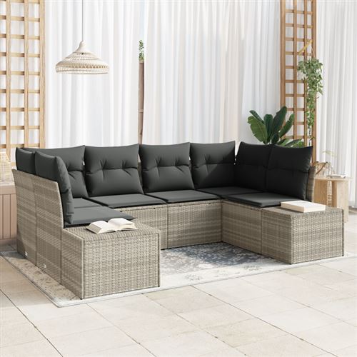 Non Communiqué Gris Clair Ensemble De Canapé De Jardin 6 Pièces Avec Coussins Poly Rattan