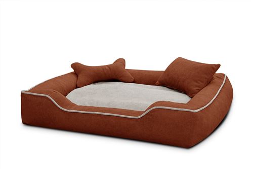 Panier pour chien et chat 100 x 80 cm tissu brique et beige clair - BONNIE
