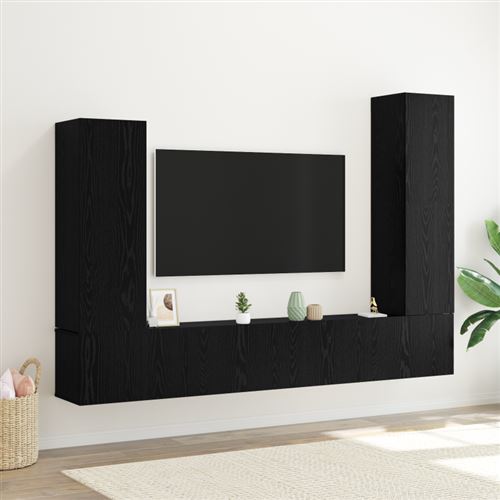  Ensemble Meuble Tv 4 Pcs Ch&ecirc;ne Noir Bois D'ing&eacute;nierie Vidaxl
