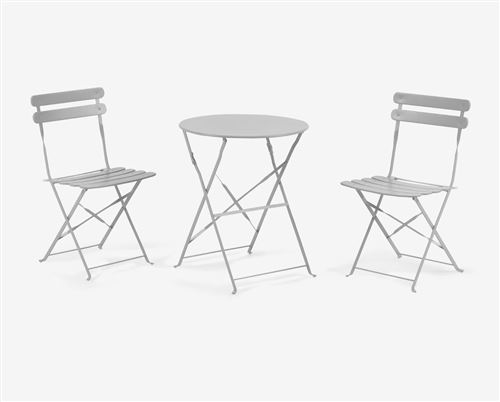 Ensemble table et 2 chaises de jardin pliables en métal gris - PEGANE -